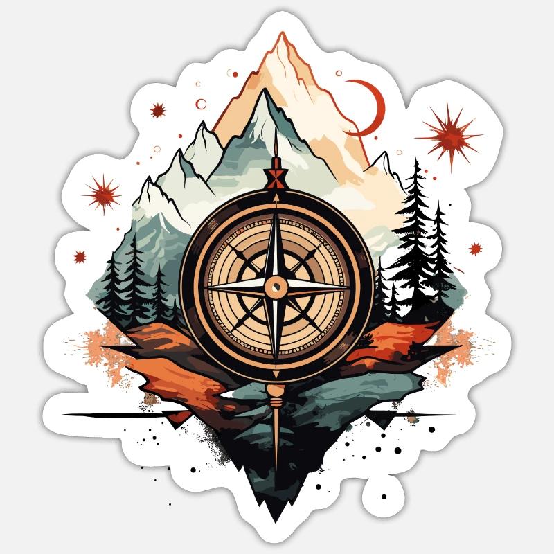 Monts Compass - Sticker taille S (10 x 10 cm) - blanc mat