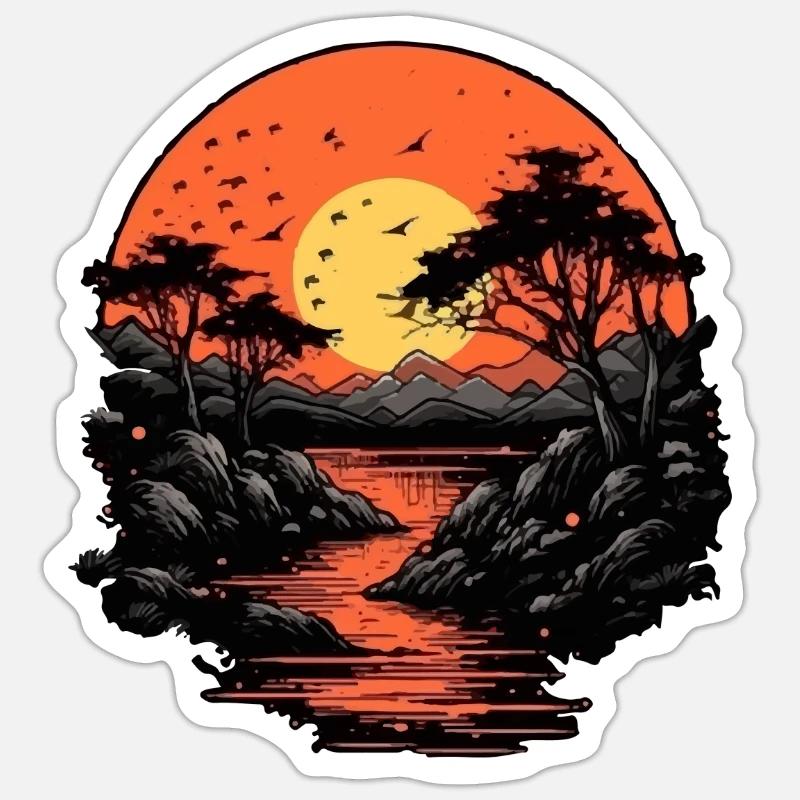 Coucher de soleil aux Açores - Sticker taille S (10 x 10 cm) - blanc mat