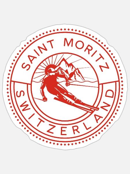 St. Moritz Schweiz Skifahren - Sticker Größe S (10 x 10 cm) - Mattweiß