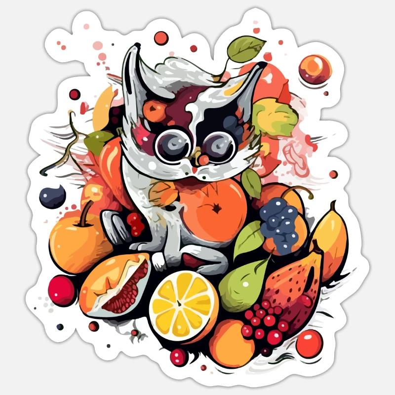 Léo le chat fruit - Sticker taille S (10 x 10 cm) - blanc mat