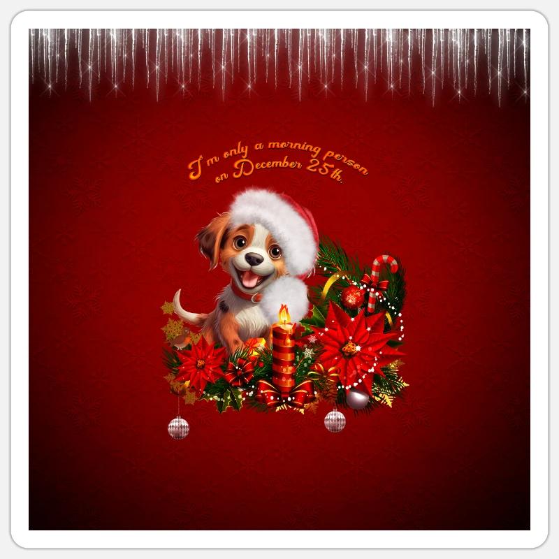 Chiot drôle avec bougie - Sticker taille S (10 x 10 cm) - blanc mat