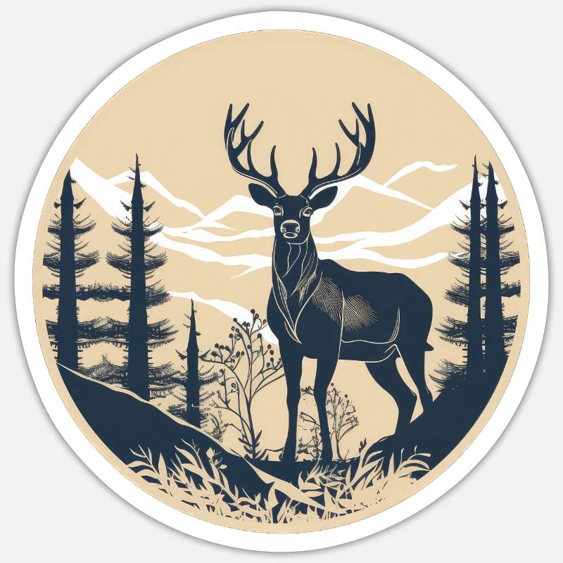 Cerf - Sticker taille S (10 x 10 cm) - blanc mat