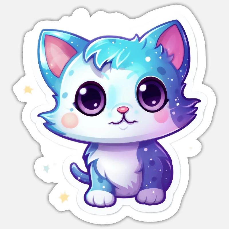 Mignon chat de dessin animé flottant dans l’espace Sticker taille S (10 x 10 cm)
