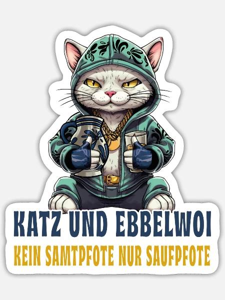 Apfelwein und Katzen Design - Sticker Größe S (10 x 10 cm) - Mattweiß
