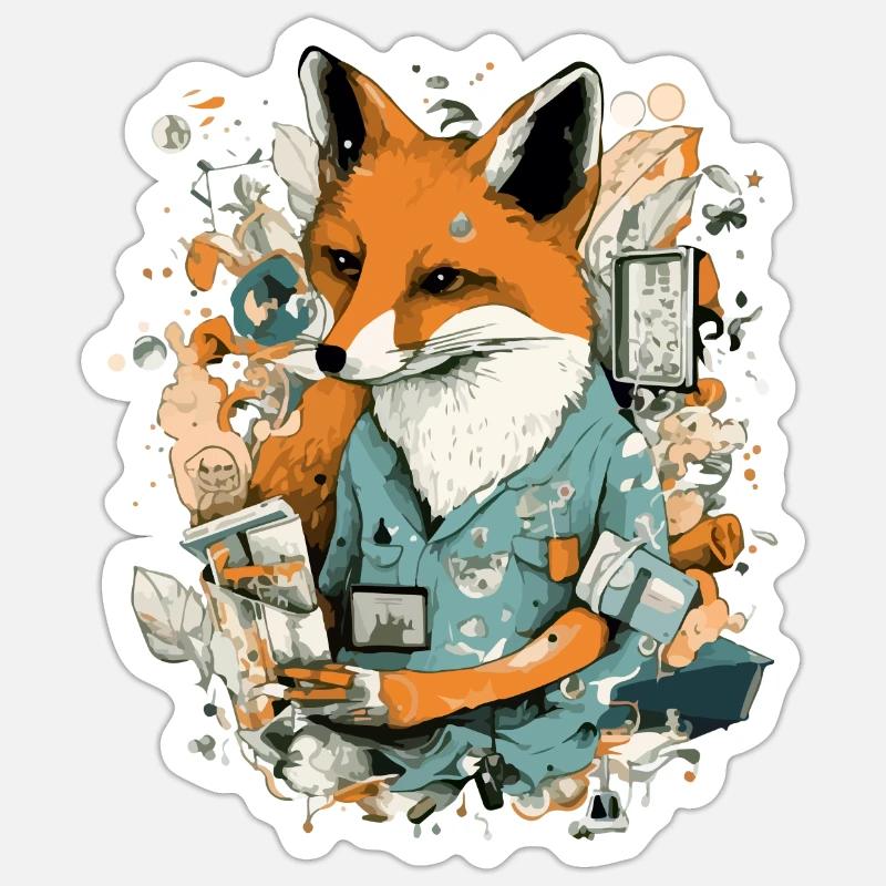Fox and his diary - Sticker size S (10 x 10 cm) - white matte