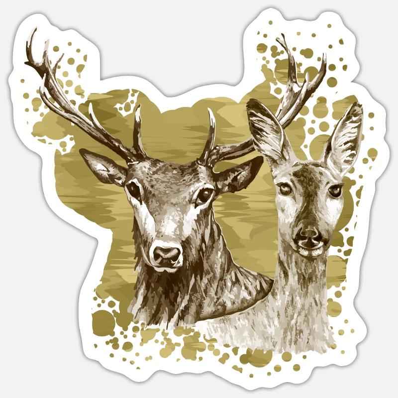 Cerfs et biche - Sticker taille S (10 x 10 cm) - blanc mat