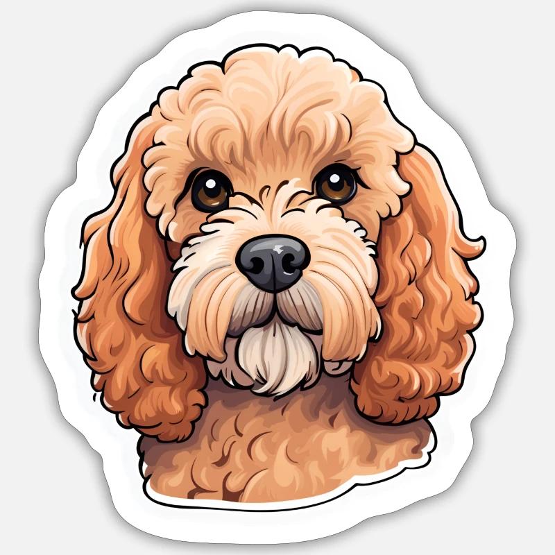 Cheerful cute cavapoo illustration portrait - Sticker size S (10 x 10 cm) - white matte