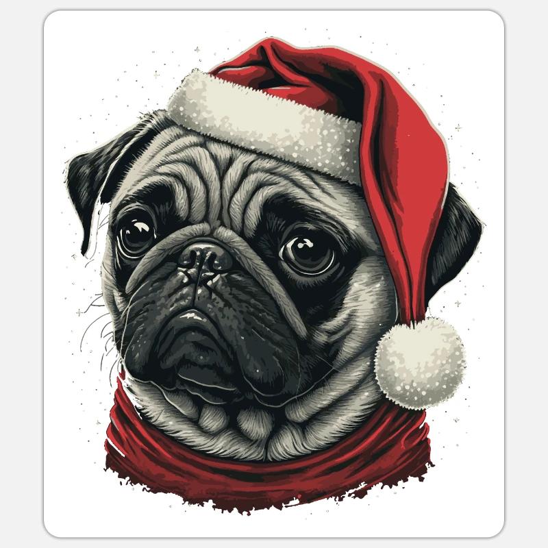 Mops xmas Sticker Größe S (10 x 10 cm)