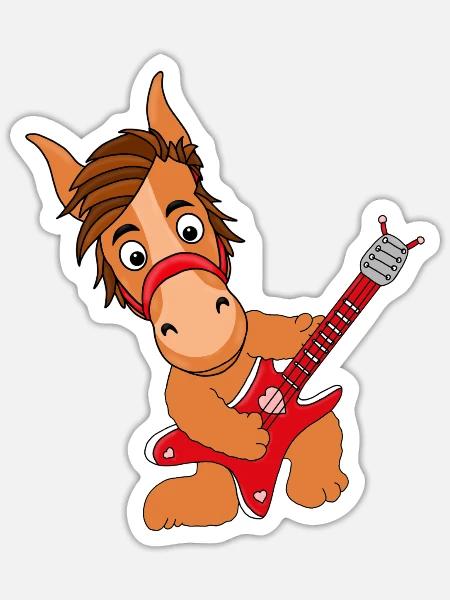 PFERD - GITARRE - PONY - Sticker Größe S (10 x 10 cm) - Mattweiß