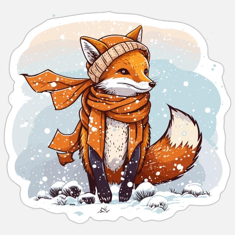 Fuchsiger Winter - Sticker Größe S (10 x 10 cm) - Mattweiß