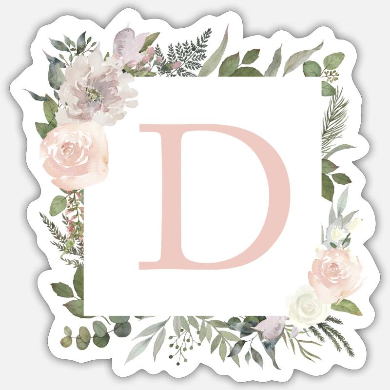 D Monogramme Eucalyptus-Boho - Sticker taille S (10 x 10 cm) - blanc mat