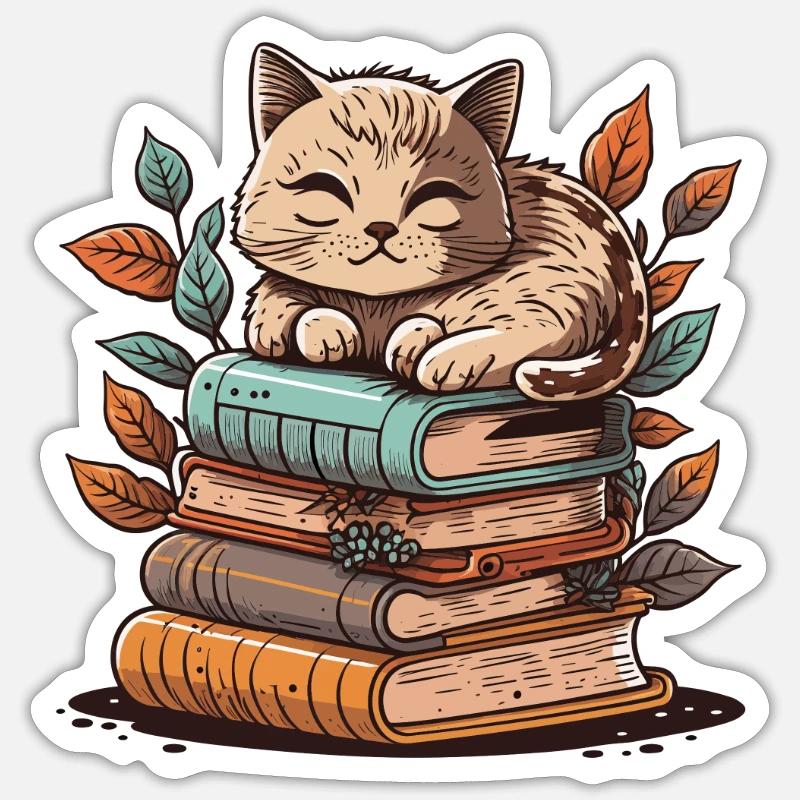 Le chat livresque - Sticker taille S (10 x 10 cm) - blanc mat