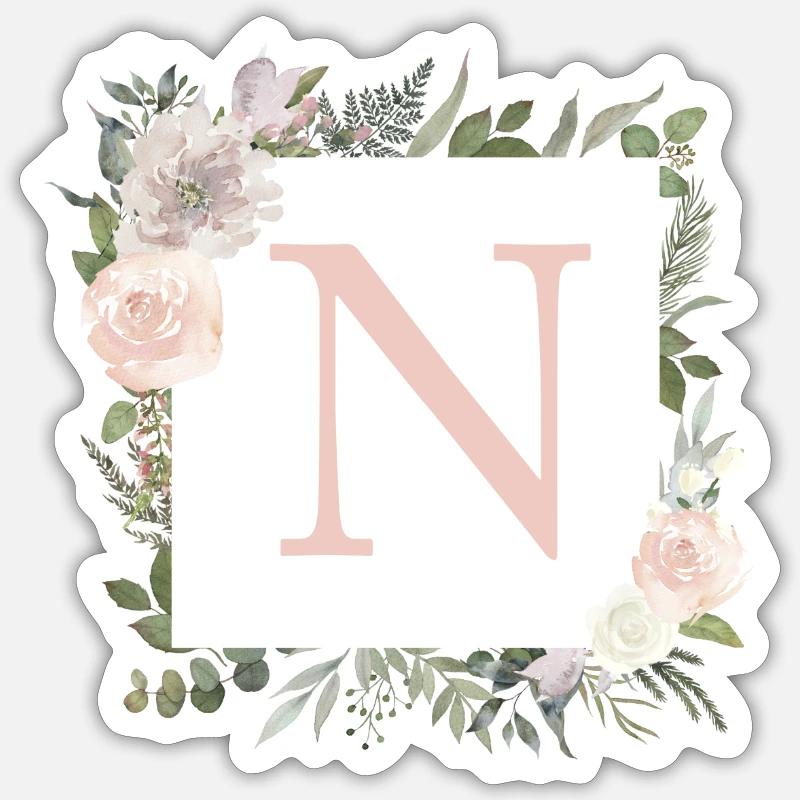N Monogramm Eukalyptus-Boho - Sticker Größe S (10 x 10 cm) - Mattweiß