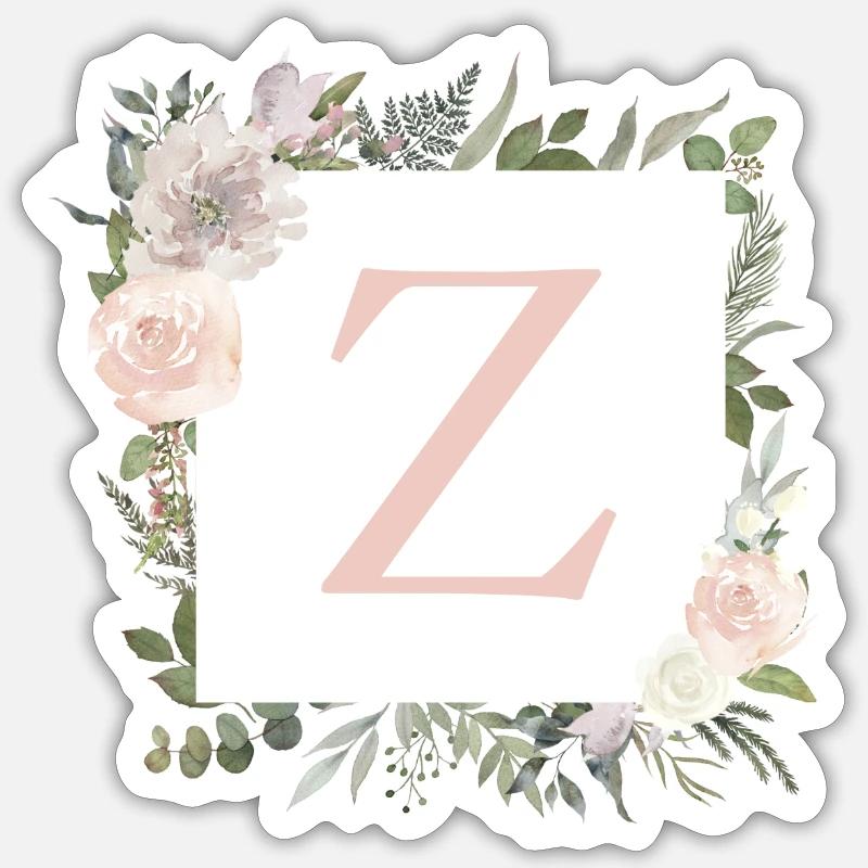 Z Monogramm Eukalyptus-Boho - Sticker Größe S (10 x 10 cm) - Mattweiß
