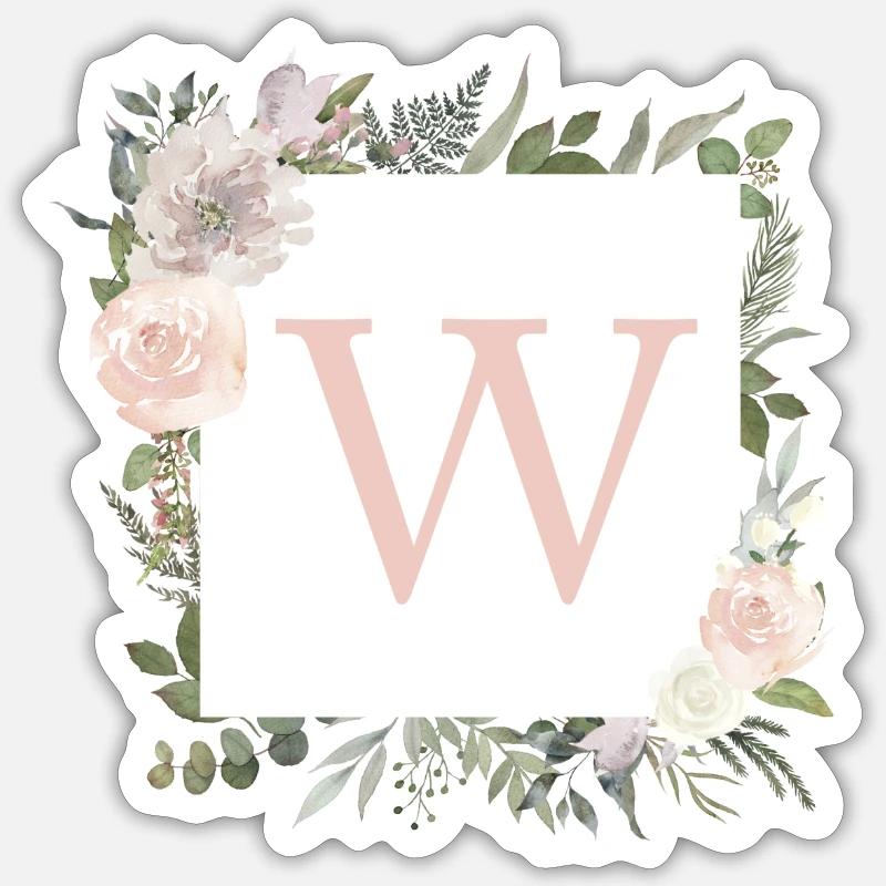W Monogramm Eukalyptus-Boho - Sticker Größe S (10 x 10 cm) - Mattweiß