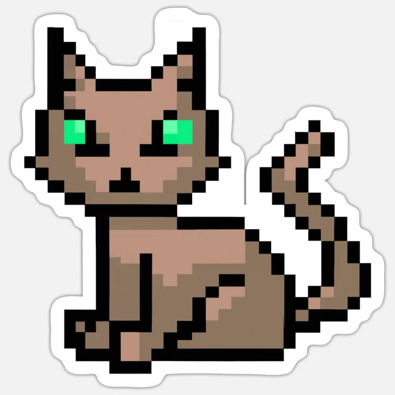 Cat Pixelart Pixels - Sticker taille S (10 x 10 cm) - blanc mat