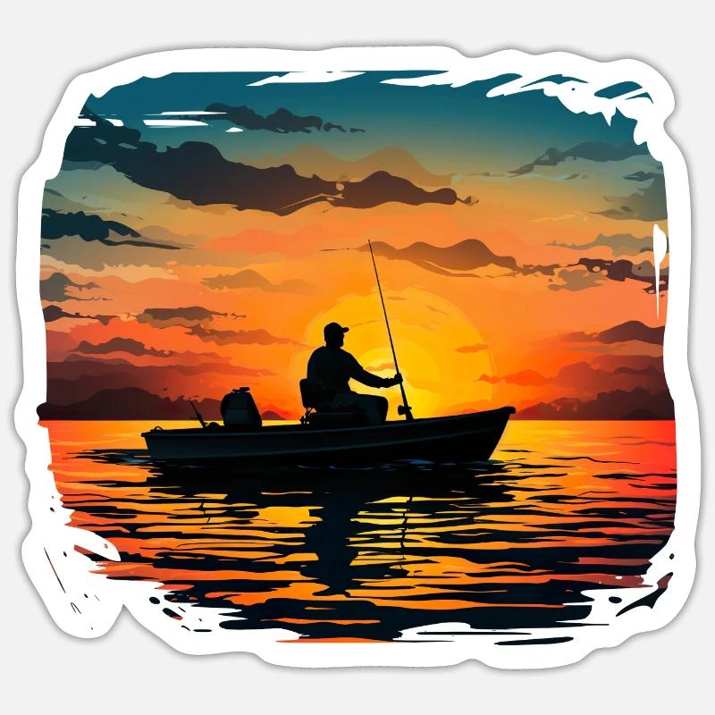 Pescatori in barca - Sticker formato S (10 x 10 cm) - bianco opaco