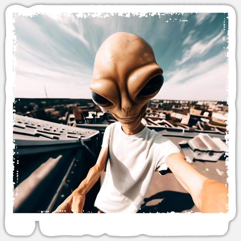 Alien Rooftop Selfie - Sticker Größe S (10 x 10 cm) - Mattweiß
