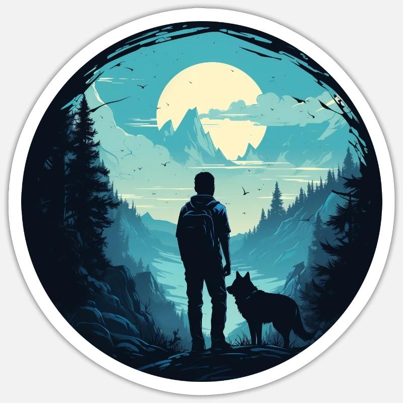 Junger Mann und sein Wolf Sticker Größe S (10 x 10 cm)