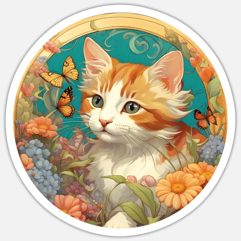 Chaton mignon dans un style naïf - Sticker taille S (10 x 10 cm) - blanc mat