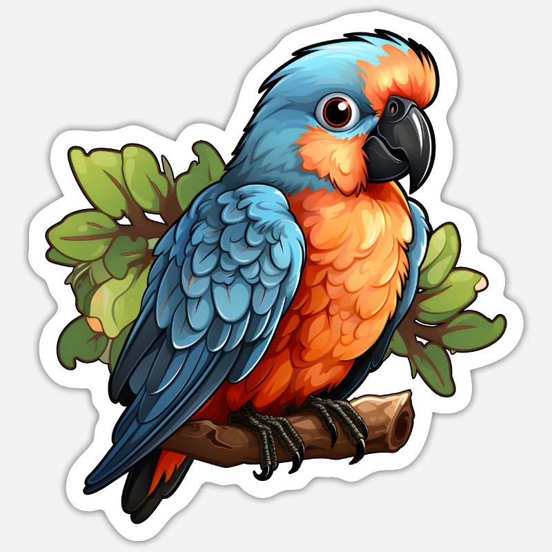 Papagei auf einem Ast im Comic-Stil - Sticker Größe S (10 x 10 cm) - Mattweiß