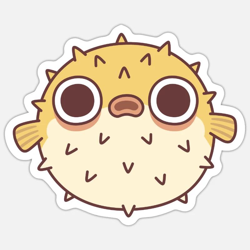Cute Grumpy Puffer Fish - Sticker size S (10 x 10 cm) - white matte