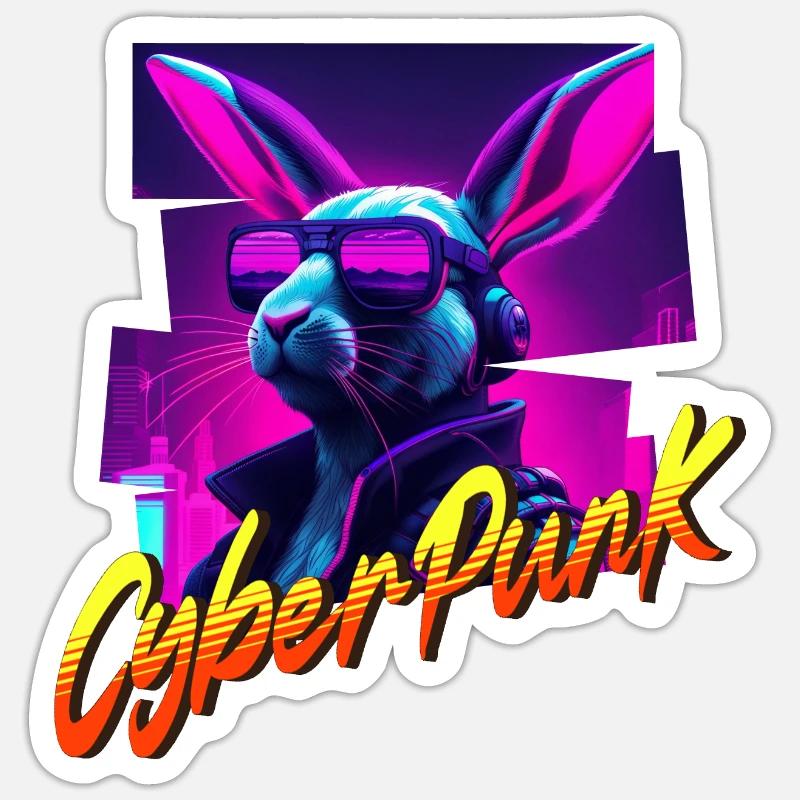 Lapin Cyberpunk - Sticker taille S (10 x 10 cm) - blanc mat