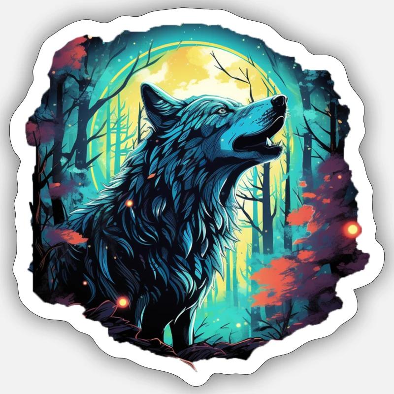 Epic wolf at full moon Sticker size S (10 x 10 cm)