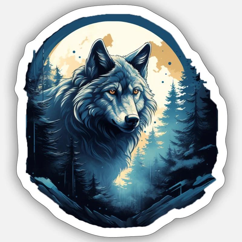 Mystical wolf at night - Sticker size S (10 x 10 cm) - white matte
