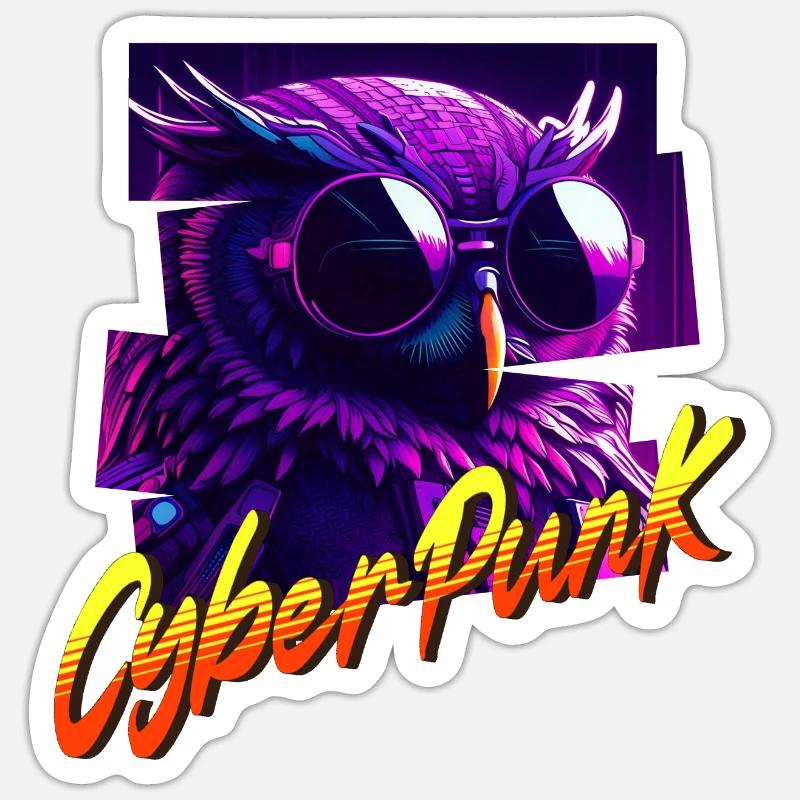 Cyberpunk-Eule - Sticker Größe S (10 x 10 cm) - Mattweiß