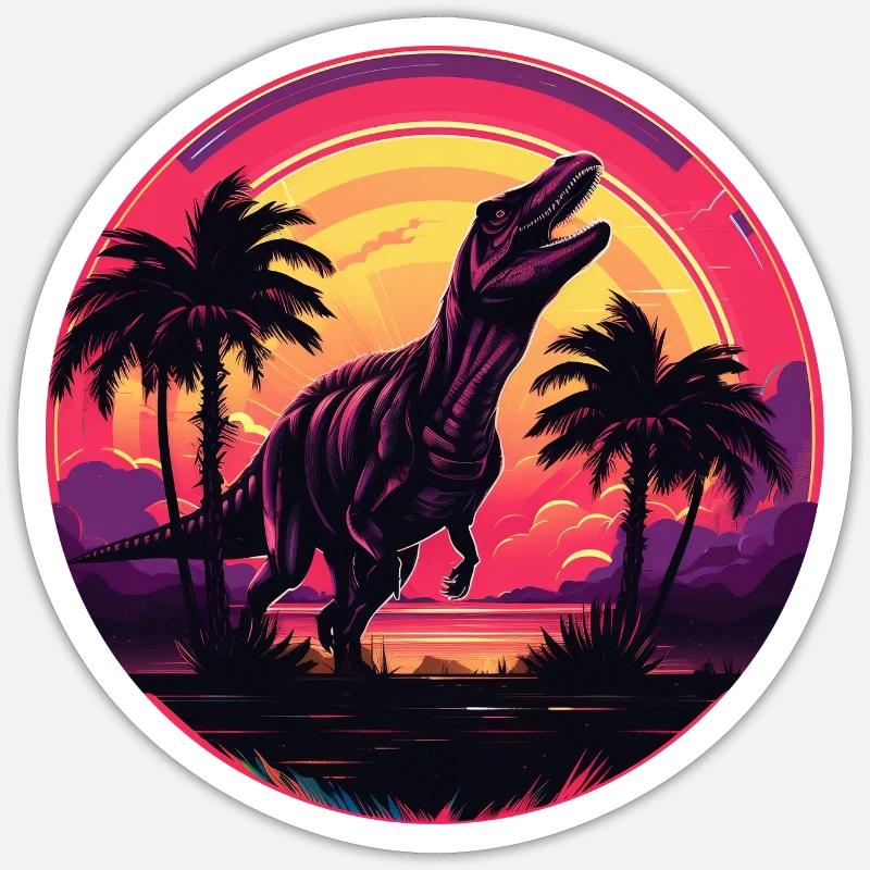 Synthwave T-Rex - Sticker Größe S (10 x 10 cm) - Mattweiß