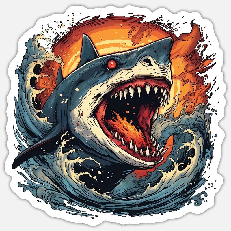 Shark on Fire (without background) Sticker size S (10 x 10 cm)