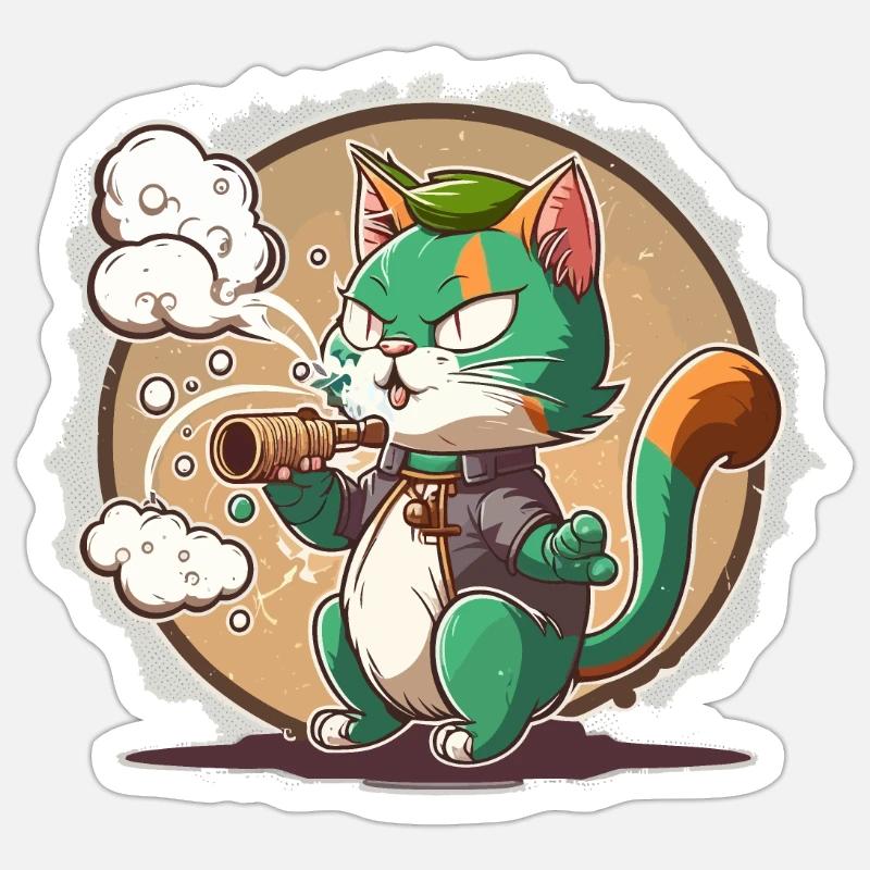Rauchende Katze - Sticker Größe S (10 x 10 cm) - Mattweiß