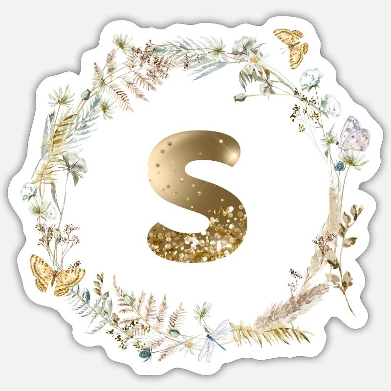 S Monogramm Glitter Boho Kranz Sticker Größe S (10 x 10 cm)