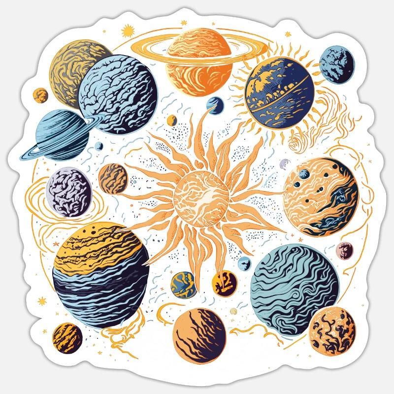 Système Solaire - Sticker taille S (10 x 10 cm) - blanc mat