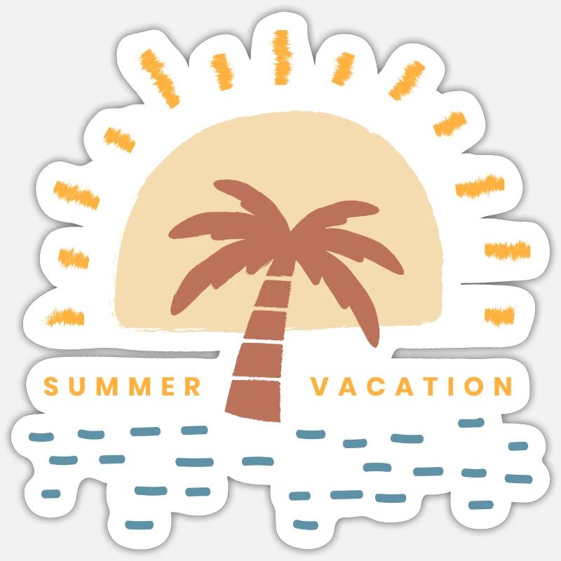 Sunset Palm Urlaub Logo - Sticker Größe S (10 x 10 cm) - Mattweiß