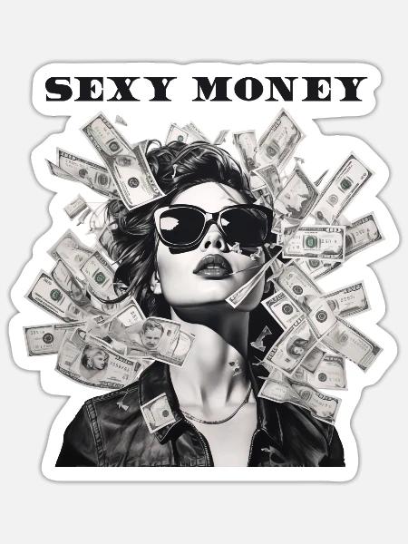 Frau mit Sonnenbrille Lederjacke Geld - Sticker Größe S (10 x 10 cm) - Mattweiß