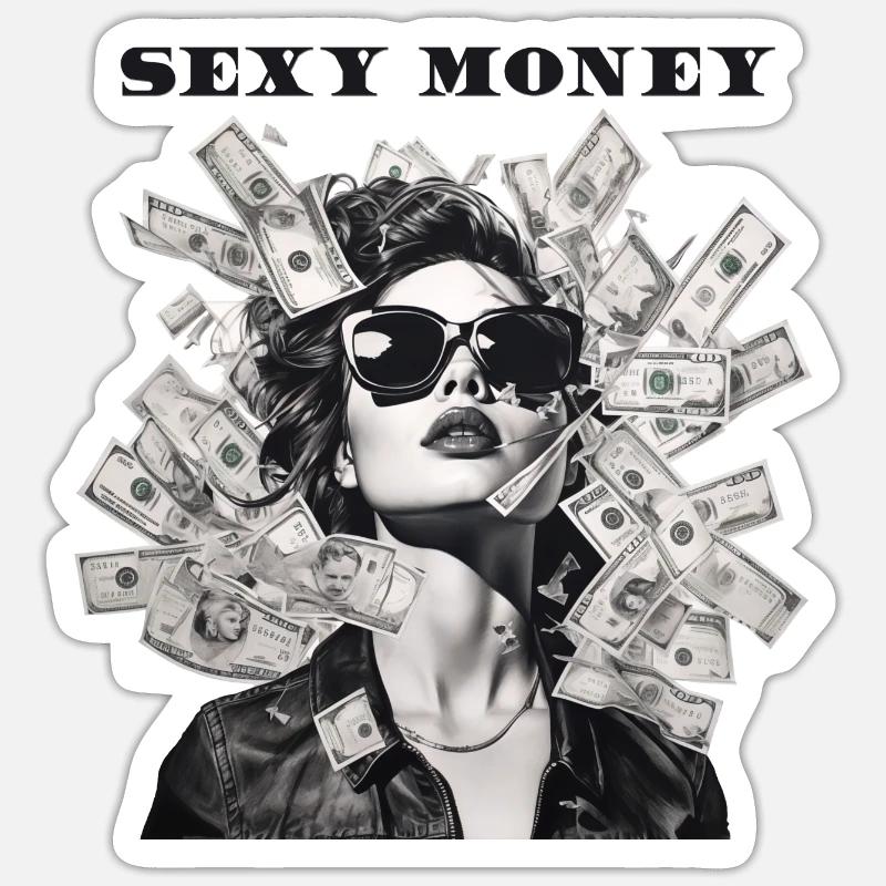 Frau mit Sonnenbrille Lederjacke Geld - Sticker Größe S (10 x 10 cm) - Mattweiß