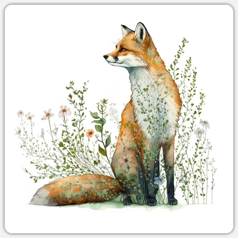 Fuchs in der Wiese - Sticker Größe S (10 x 10 cm) - Mattweiß