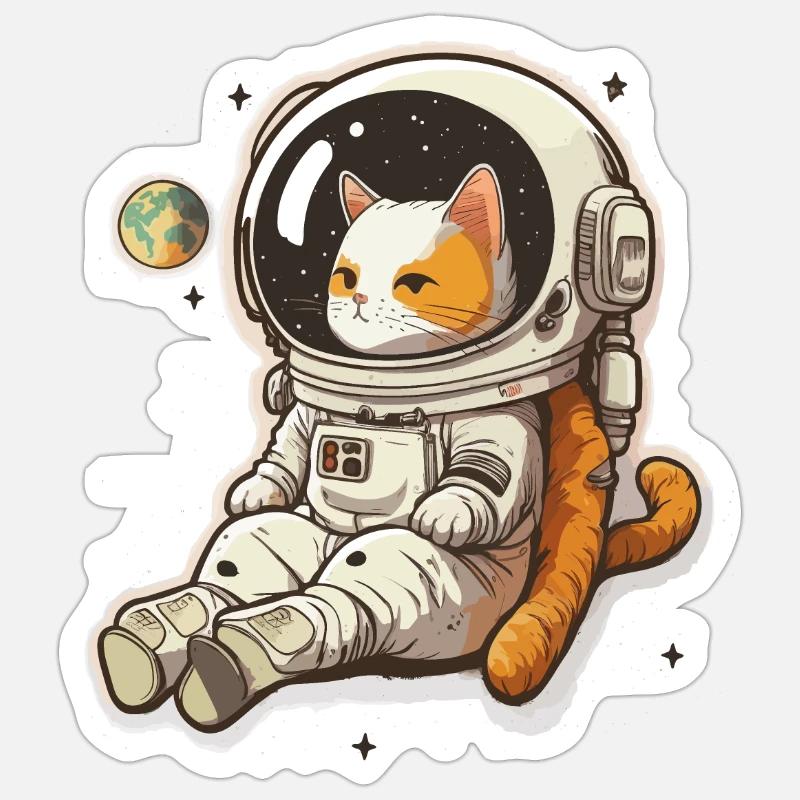 Aventure spatiale féline - Sticker taille S (10 x 10 cm) - blanc mat