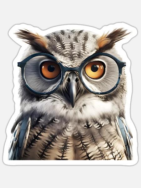 Die Eule mit Brille als Symbol der Weisheit - Sticker Größe S (10 x 10 cm) - Mattweiß