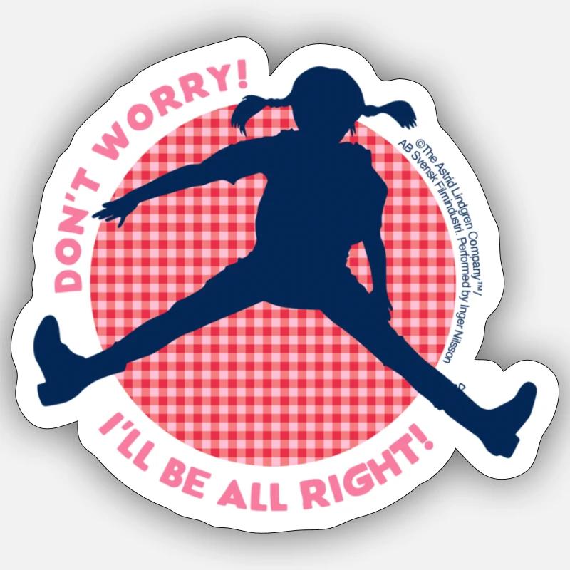 Pippi Langstrømpe hopper med benene strakt ud - Sticker størrelse S (10 x 10 cm) - mat hvid