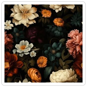 Dutch Nocturne: Leuchtende florale Pastorale auf Schwarz - Sticker Größe S (10 x 10 cm) - Mattweiß - Vorne