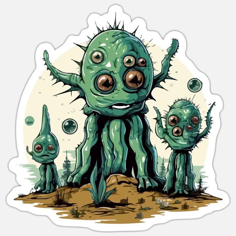 Cactus alien - Sticker taille S (10 x 10 cm) - blanc mat
