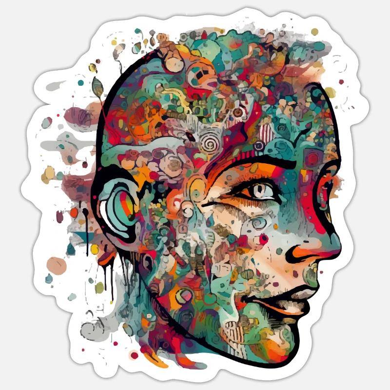 Le visage fleuri - Sticker taille S (10 x 10 cm) - blanc mat