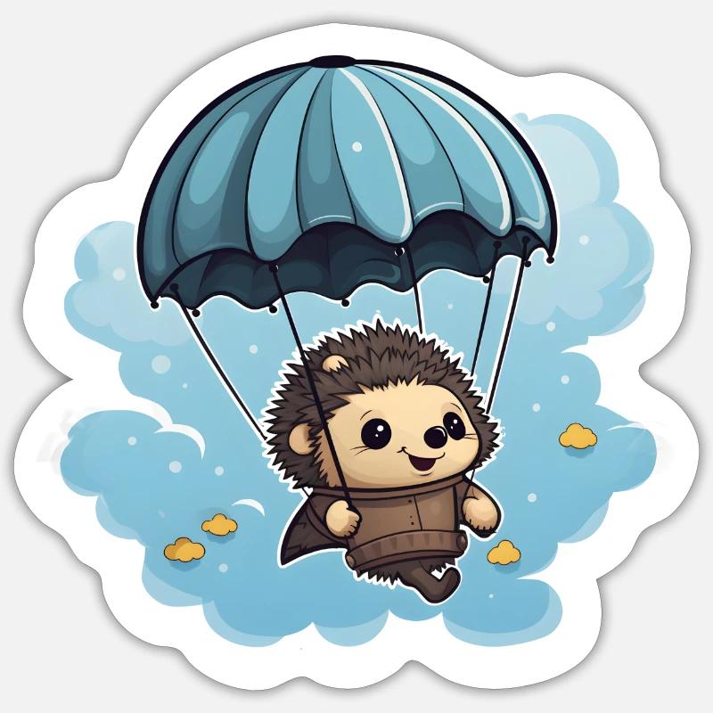 Igel mit Fallschirm - Sticker Größe S (10 x 10 cm) - Mattweiß