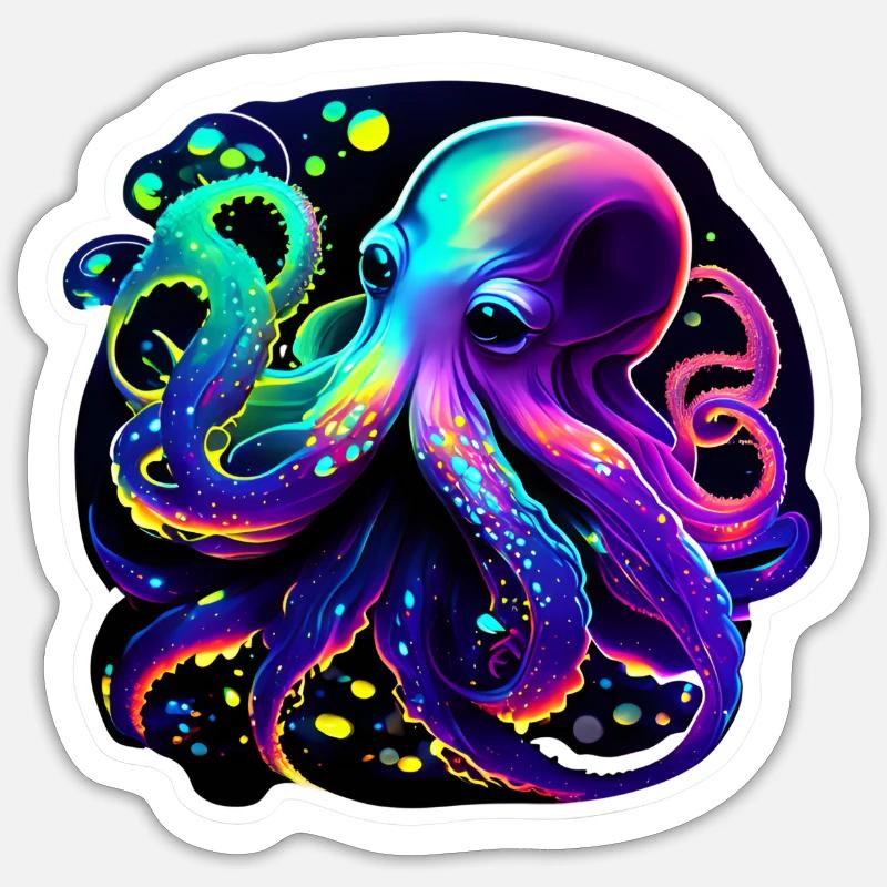 Psychedelic Octopus - Sticker Größe S (10 x 10 cm) - Mattweiß