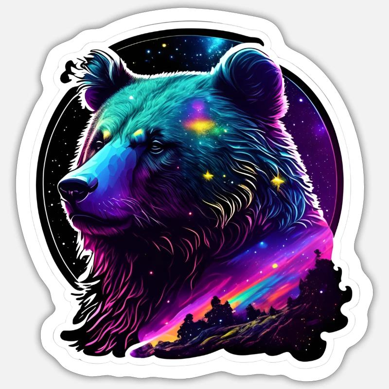 Psychedelic Bear - Sticker Größe S (10 x 10 cm) - Mattweiß