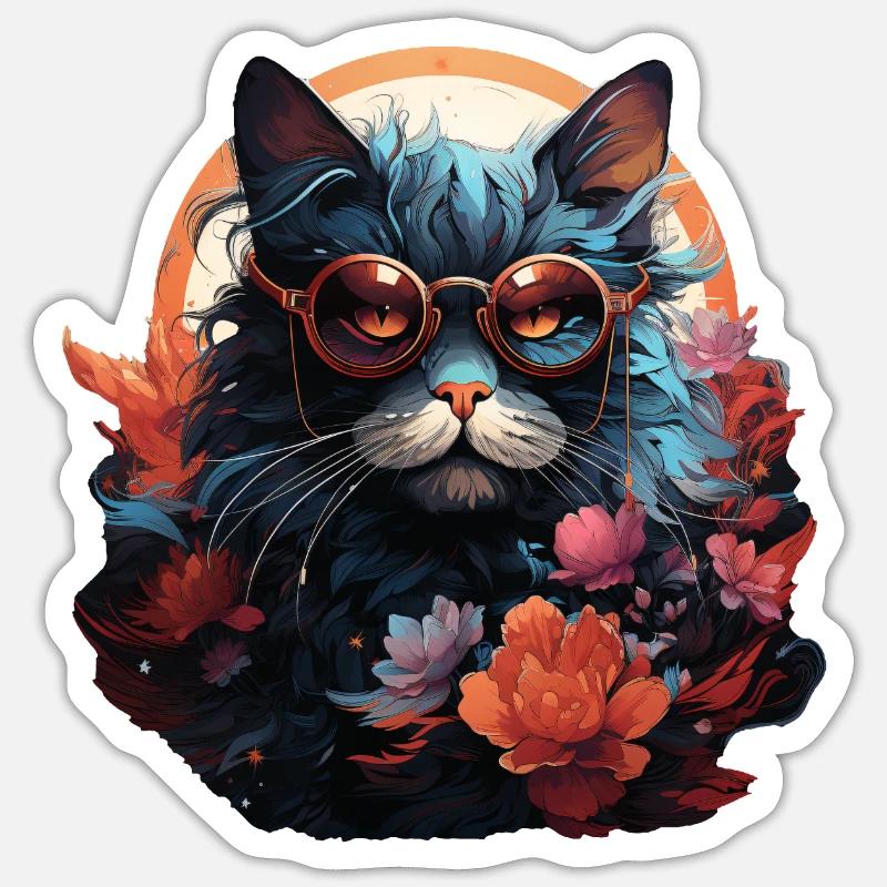 Chat - Sticker taille S (10 x 10 cm) - blanc mat