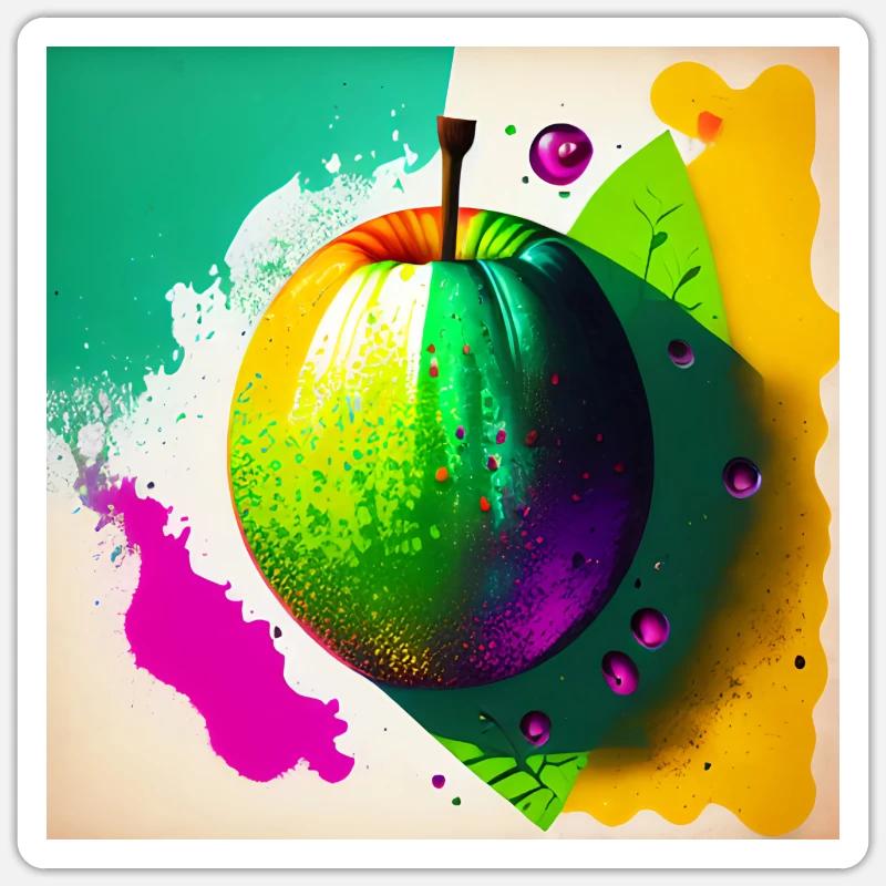 Abstrakte Kunst, ein Apfel aus Farbsplittern - Sticker Größe S (10 x 10 cm) - Mattweiß